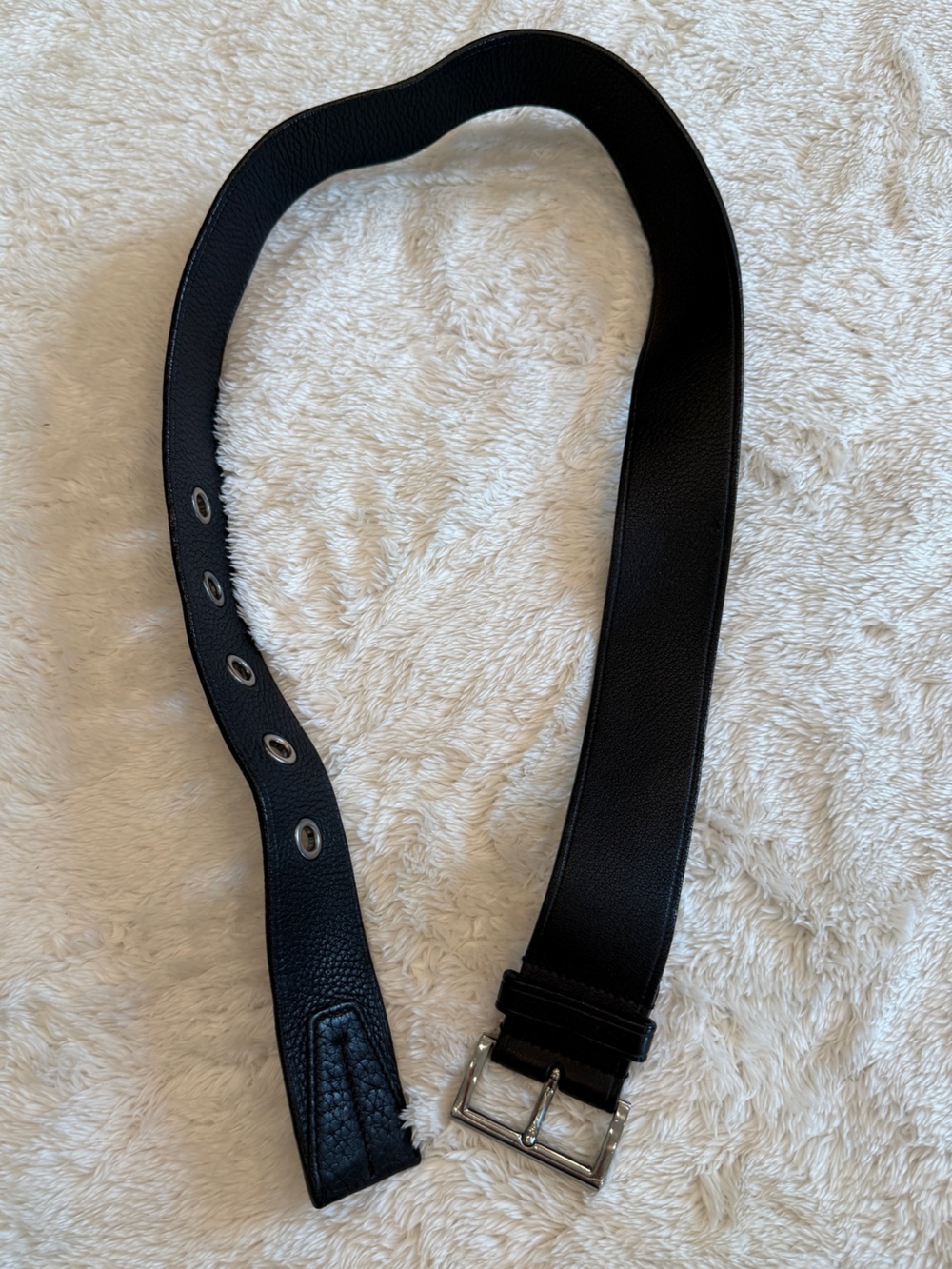 Prada Women’s Black Leather Belt with Silver Buckle
